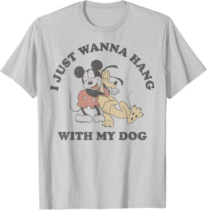 Disney Mickey And Friends I Just Want To Hang With My Dog T-Shirt - T-Shirt | Ash