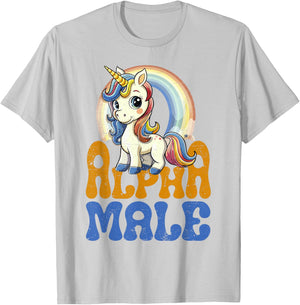 Alpha Male Unicorn Funny Sarcastic Ironic Weird Y2K Humor T-Shirt - T-Shirt | Ash