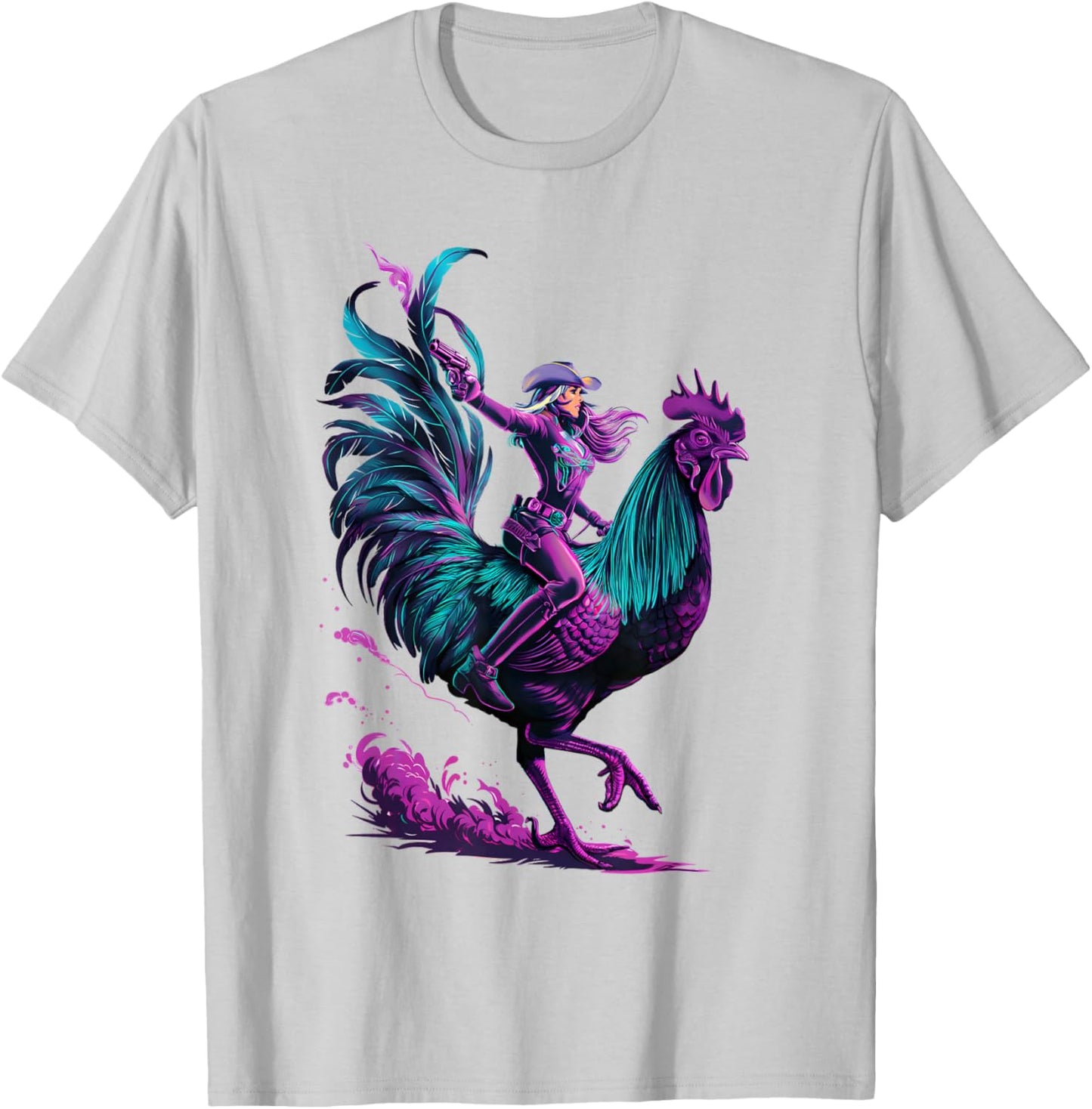 Cowgirl Riding Chicken T-Shirt - T-Shirt | Ash