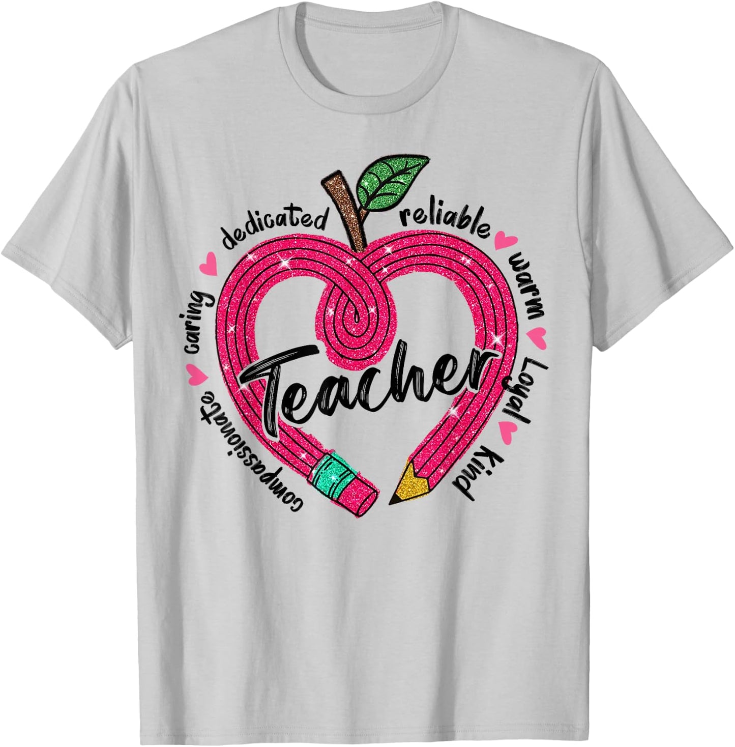 Teacher Heart Pencil Valentine Day T-Shirt - T-Shirt | Ash