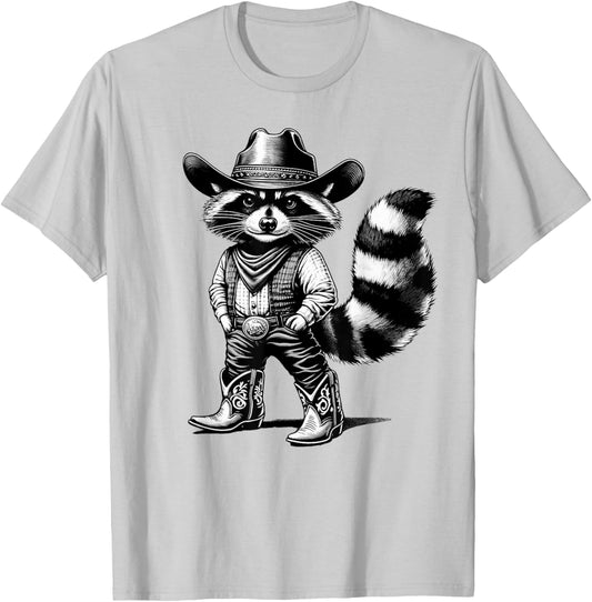 Vintage Raccoon Cowboy Cowgirl Trash Panda Western Country T-Shirt - T-Shirt | Ash