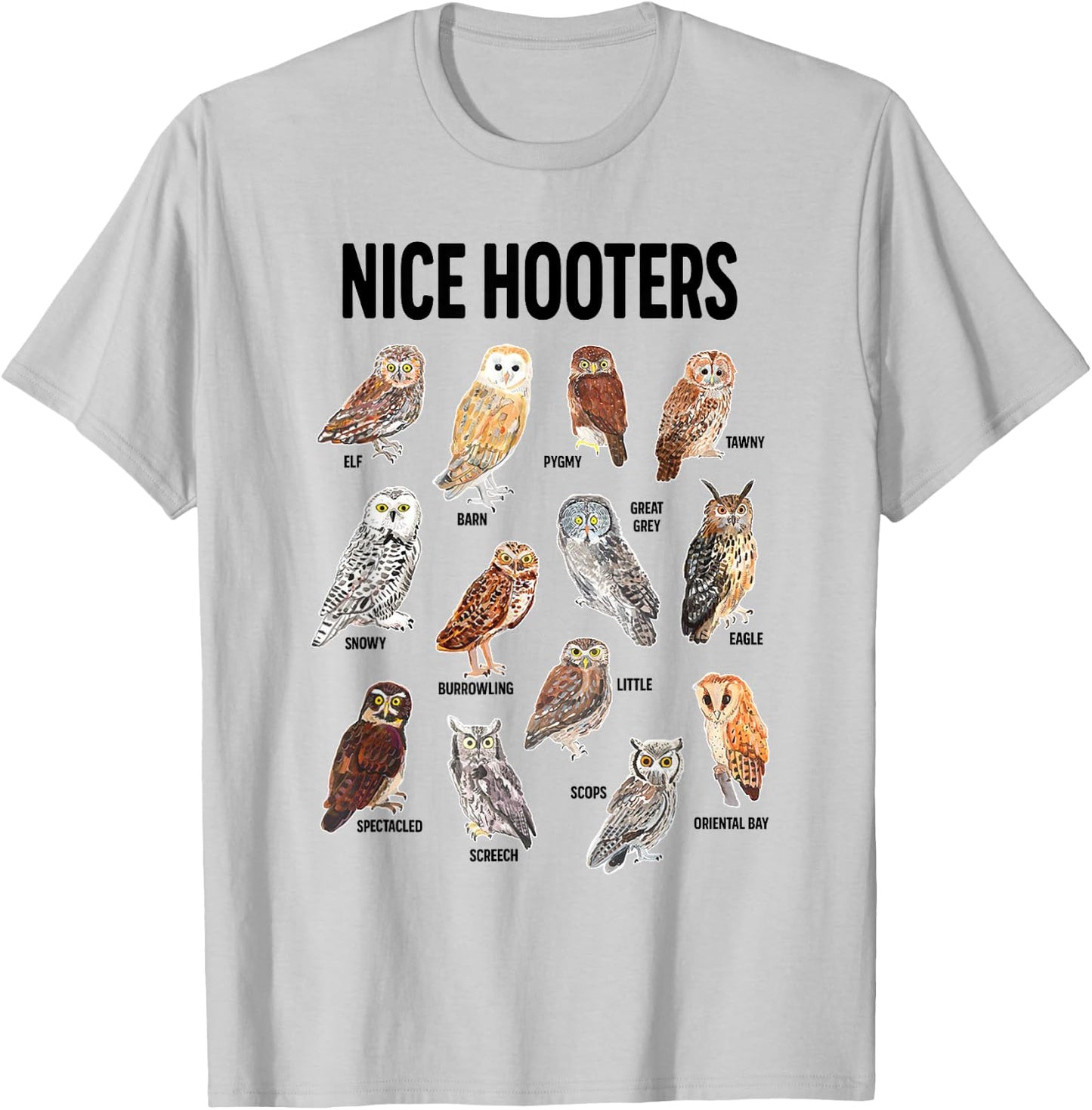 Nice Hooters Owl Pun Joke Funny Bird Watching Birdwatcher T-Shirt - T-Shirt | Ash