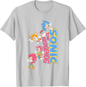 Sonic The Hedgehog Sonic & Friends Cute Retro Group Shot T-Shirt - T-Shirt | Ash