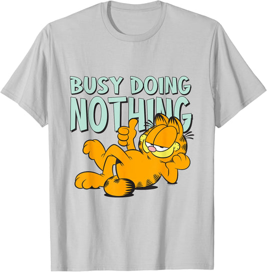 Garfield Classic Laying Down Busy Doing Nothing Thumbs Up T-Shirt - T-Shirt | Ash