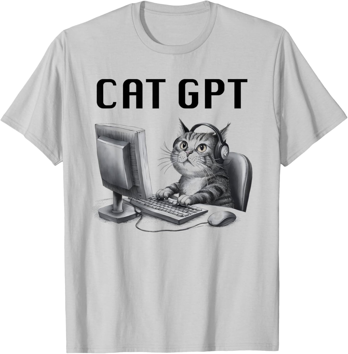CAT GPT Funny AI Cat - Computer Chat Bot Humorous Kitty Pun T-Shirt - T-Shirt | Ash