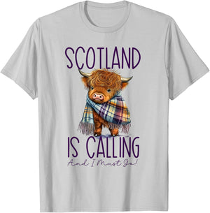 Scotland is Calling and I Must Go! Highland Cow T-Shirt - T-Shirt | Ash