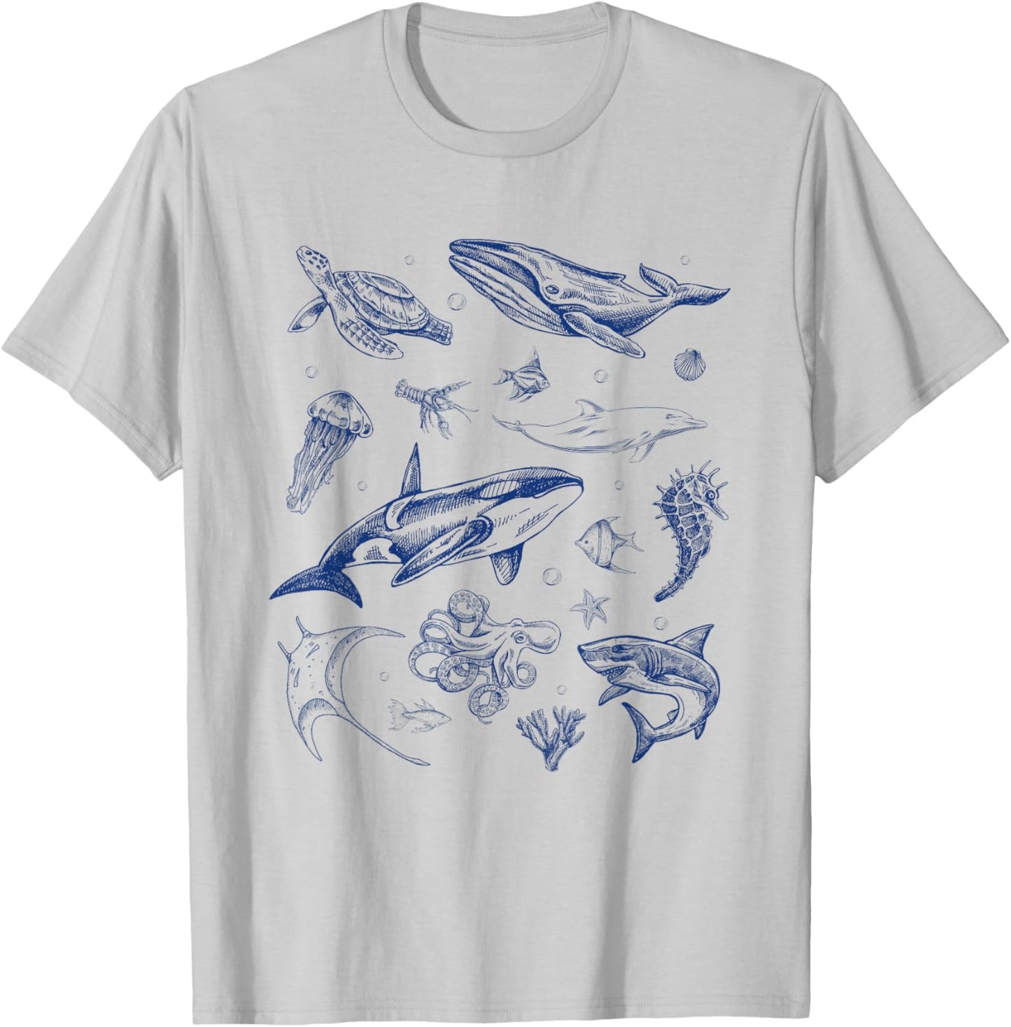 Sea Ocean Life Marine Shark Whale Turtle Octopus Wave Diver T-Shirt - T-Shirt | Ash