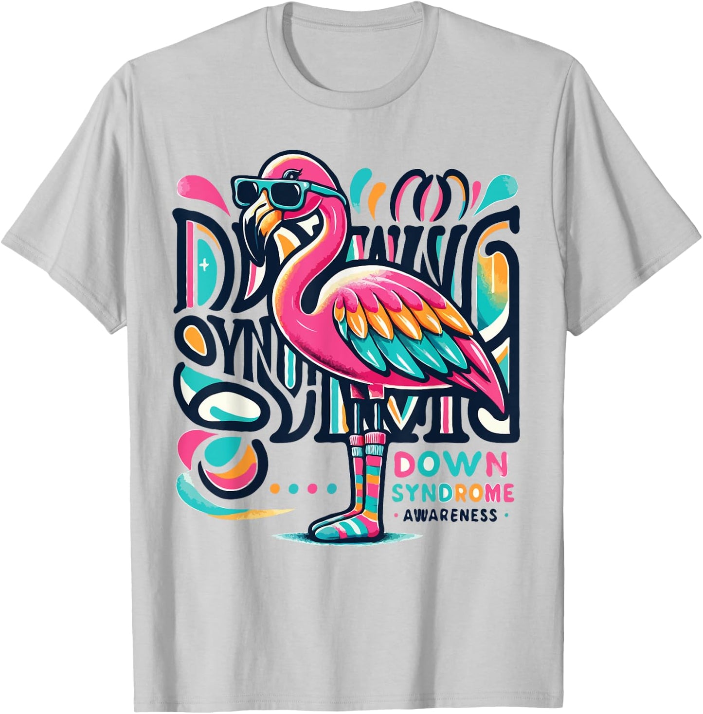 Flamingo Down Syndrome Awareness Adult Health Women Kids T-Shirt - T-Shirt | Ash