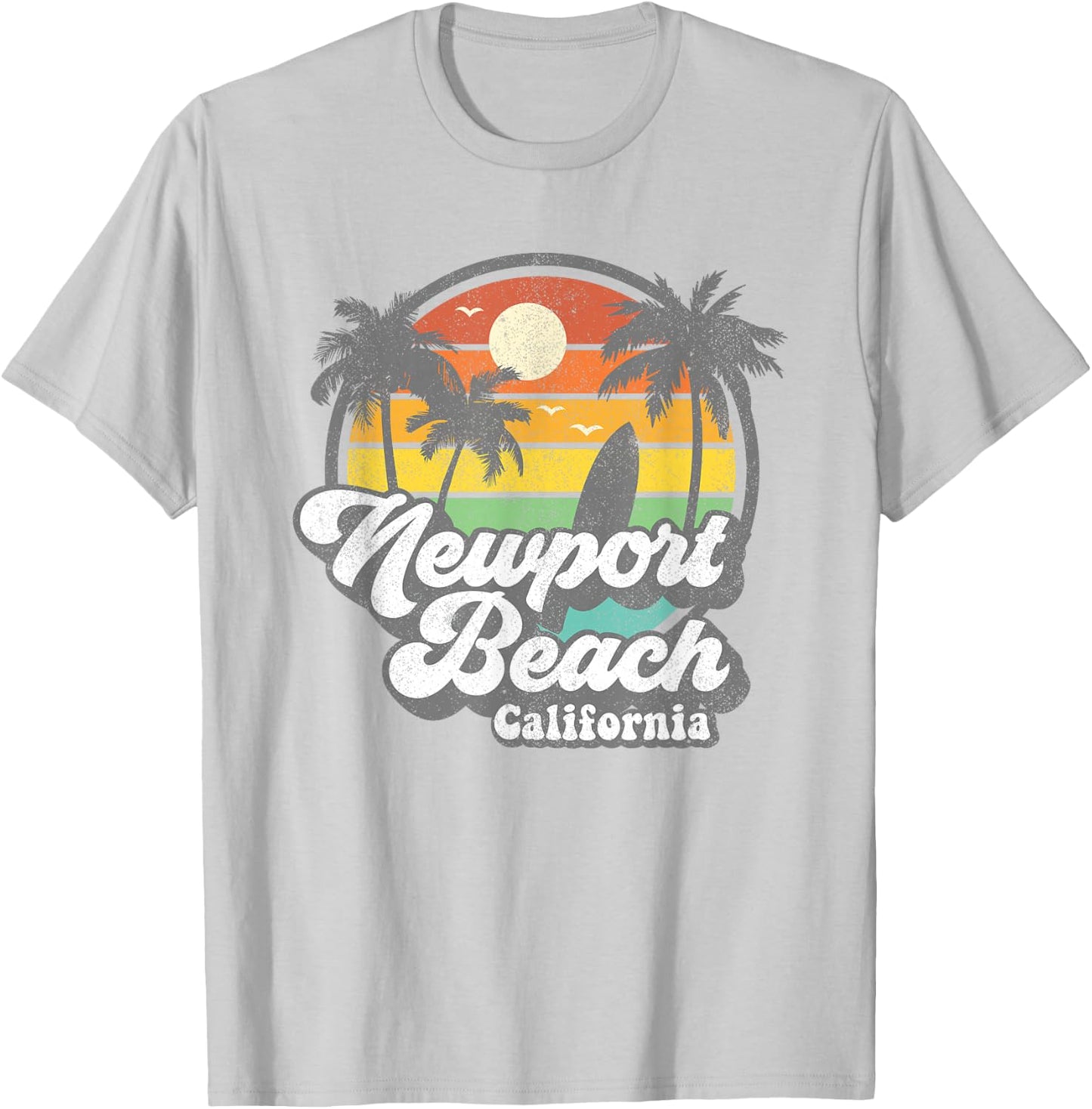 Vintage Newport Beach California CA Surfing Retro Surf Gift T-Shirt - T-Shirt | Ash