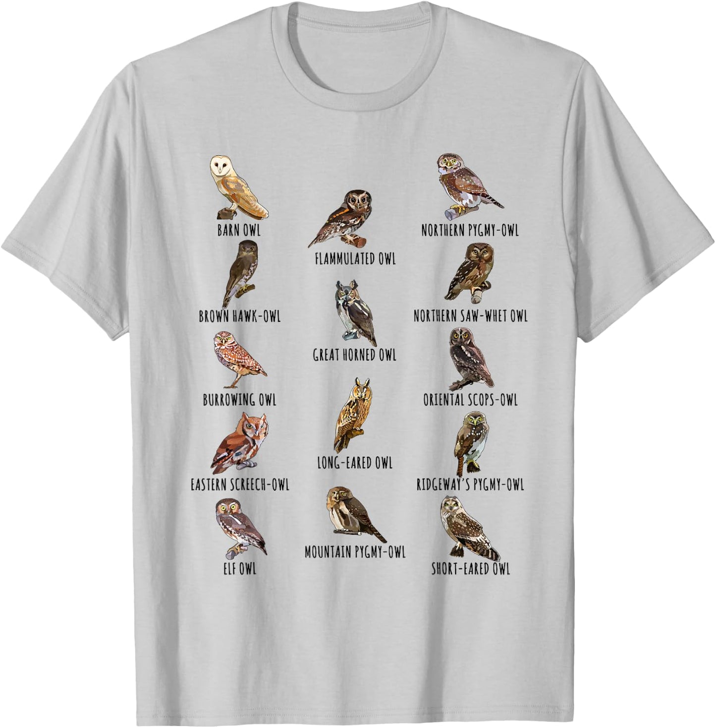 Different Owls Species Biology Types of Owl Identification T-Shirt - T-Shirt | Ash