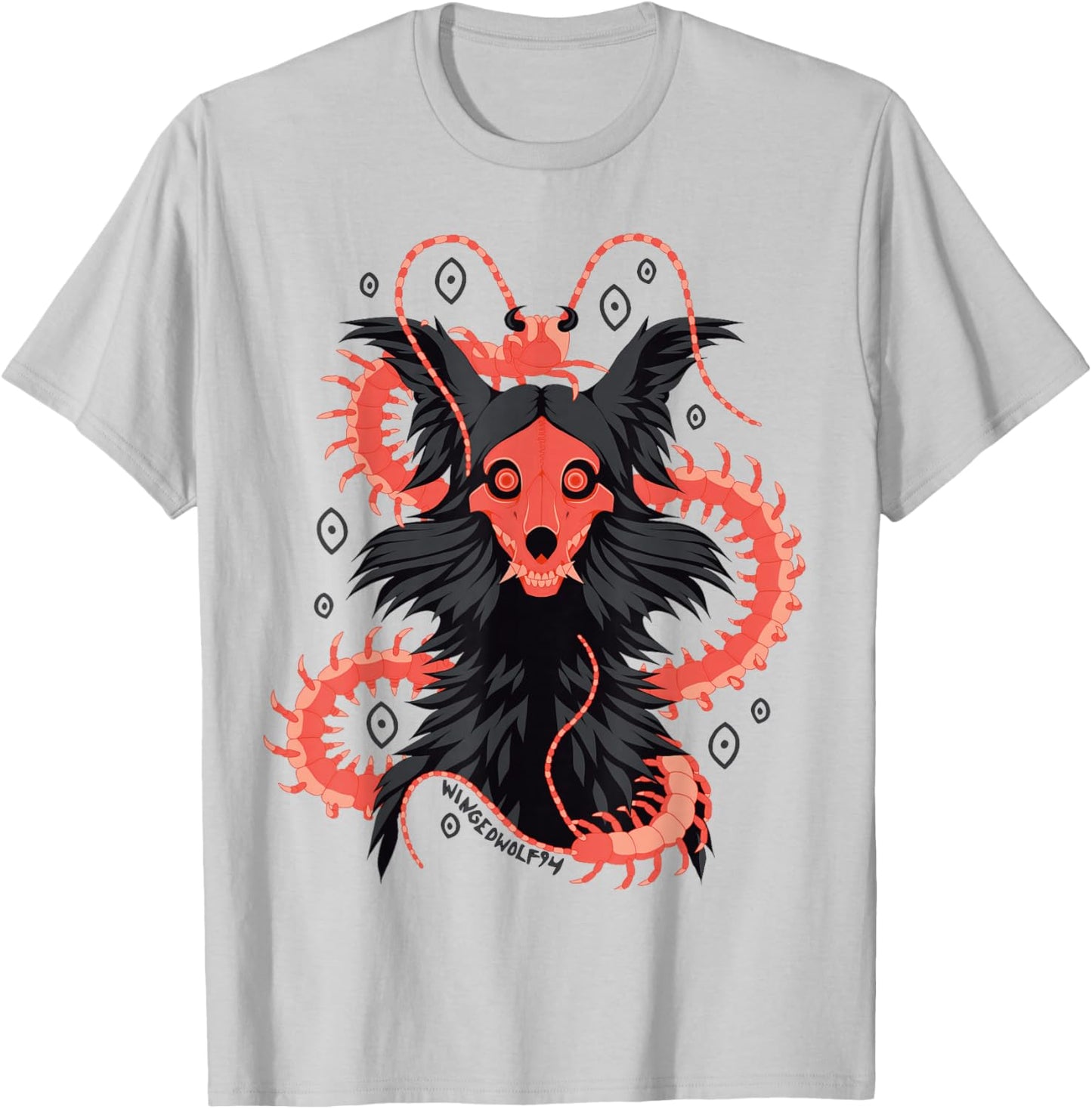 Centipede Skull Dog - Indie Artist Designed Fandom Merch T-Shirt - T-Shirt | Ash