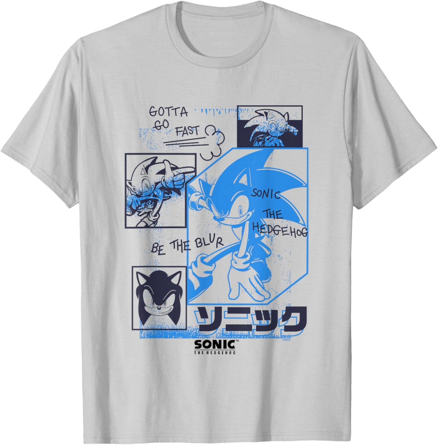 Sonic The Hedgehog Gotta Go Fast Vintage Sketch Panels T-Shirt - T-Shirt | Ash