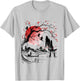 Japanese Tree Red Moon With Birds Flying in background T-Shirt - T-Shirt | Ash