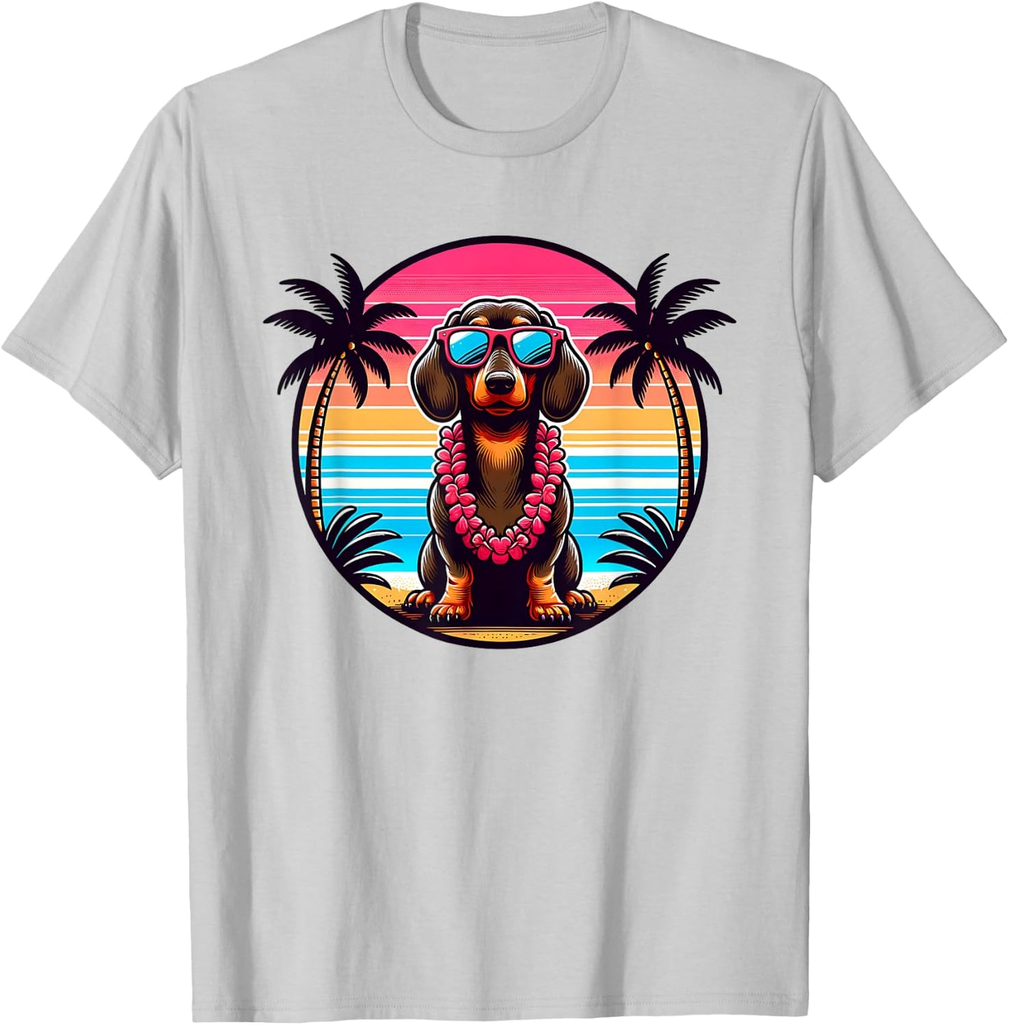 Hawaiian Cute Dachshund Tropical Summer Vacation Wiener Dog Men Women Girls Kids T-Shirt - T-Shirt | Ash