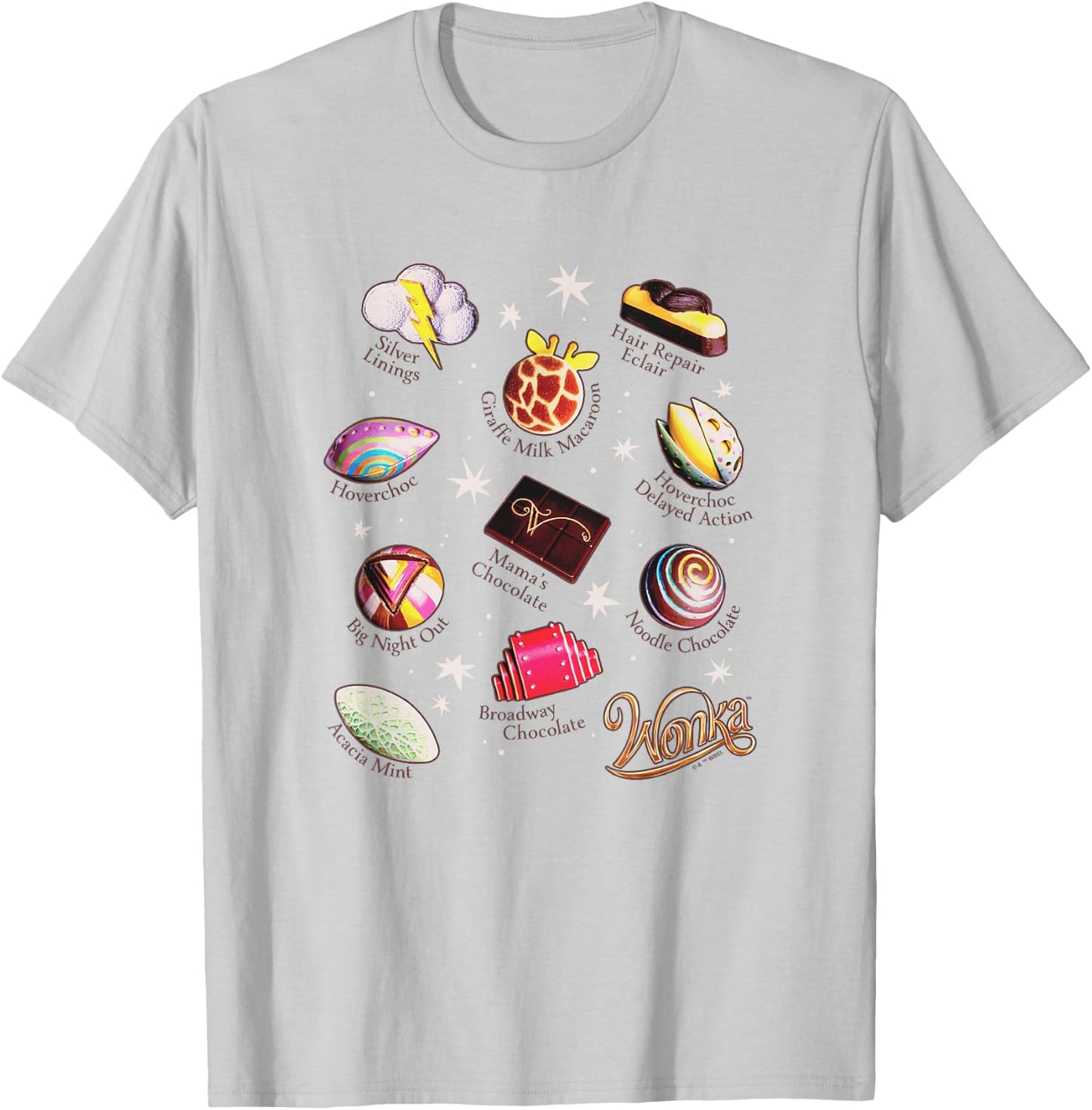 Wonka Brand Vintage Chocolate Variety Collage T-Shirt - T-Shirt | Ash