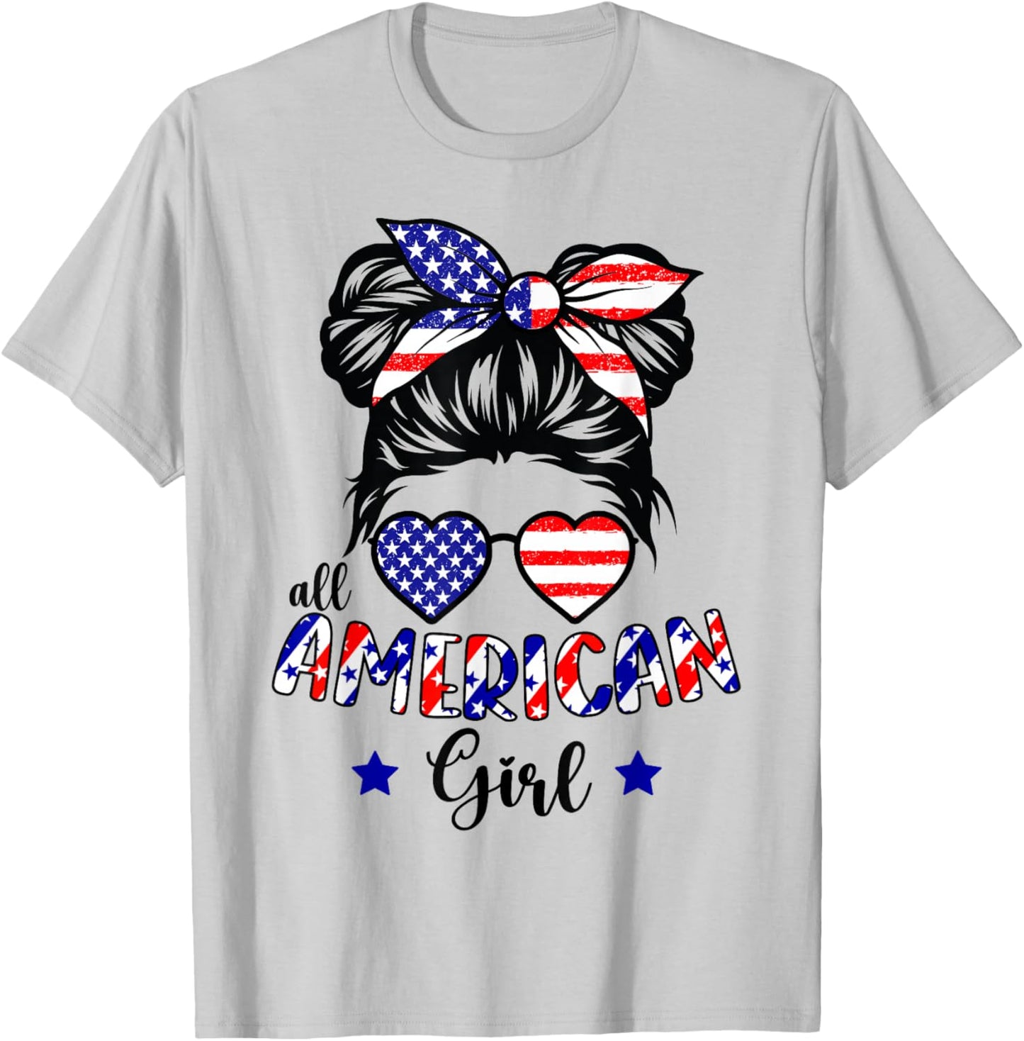 All American Girl 4th of July Patriotic Shirts for Girls T-Shirt - T-Shirt | Ash