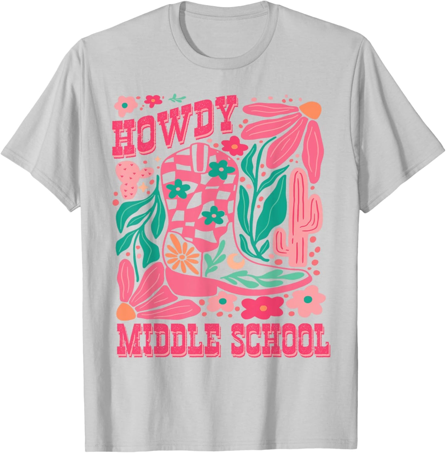 Howdy Middle School Western Girl Country Rodeo Pink Cowgirl T-Shirt - T-Shirt | Ash