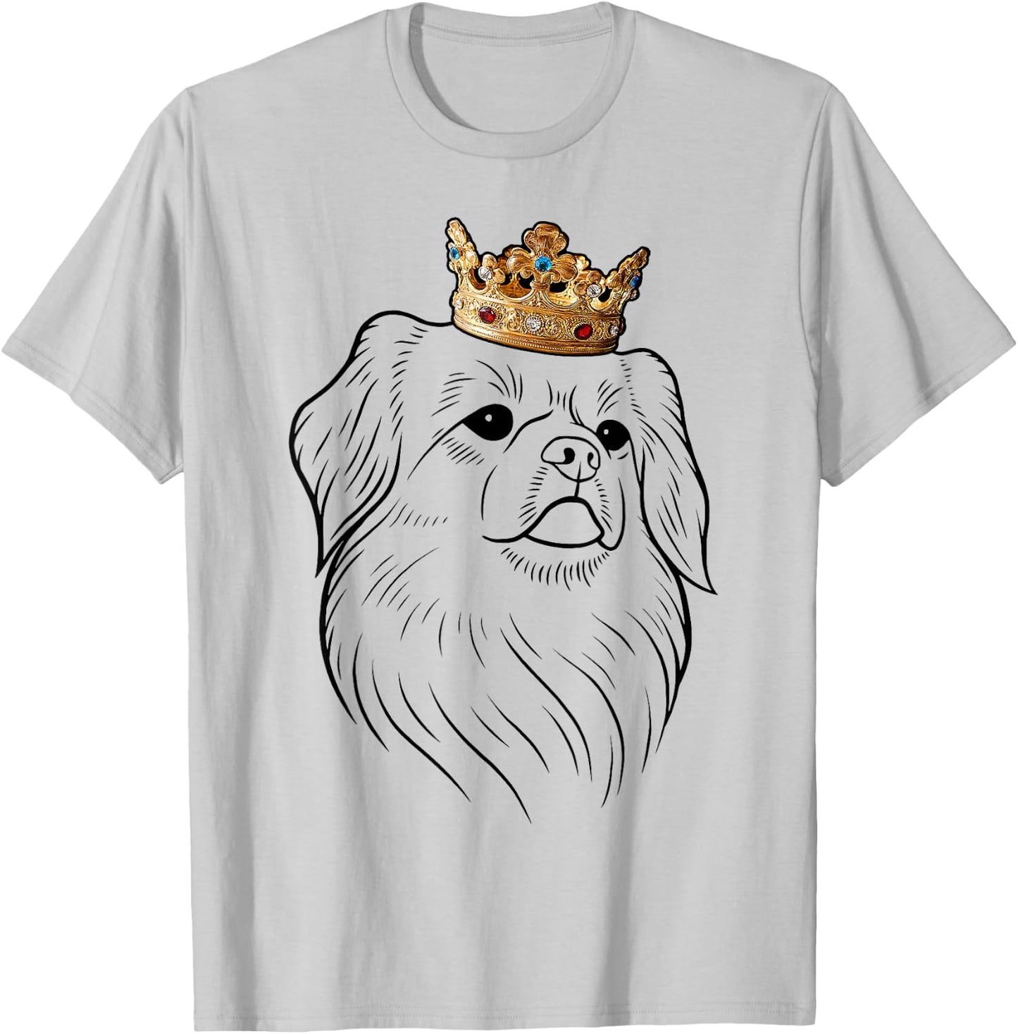Tibetan Spaniel Dog Wearing Crown T-Shirt - T-Shirt | Ash
