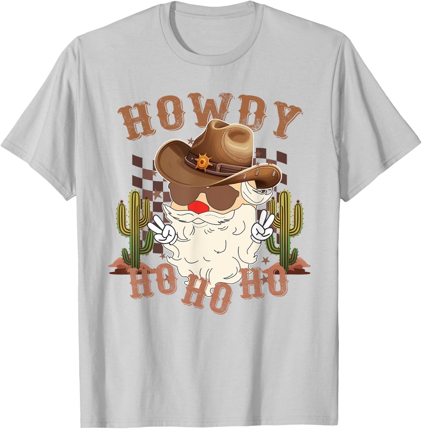 Howdy Ho Ho Ho Western Santa Cowboy Christmas Product T-Shirt - T-Shirt | Ash