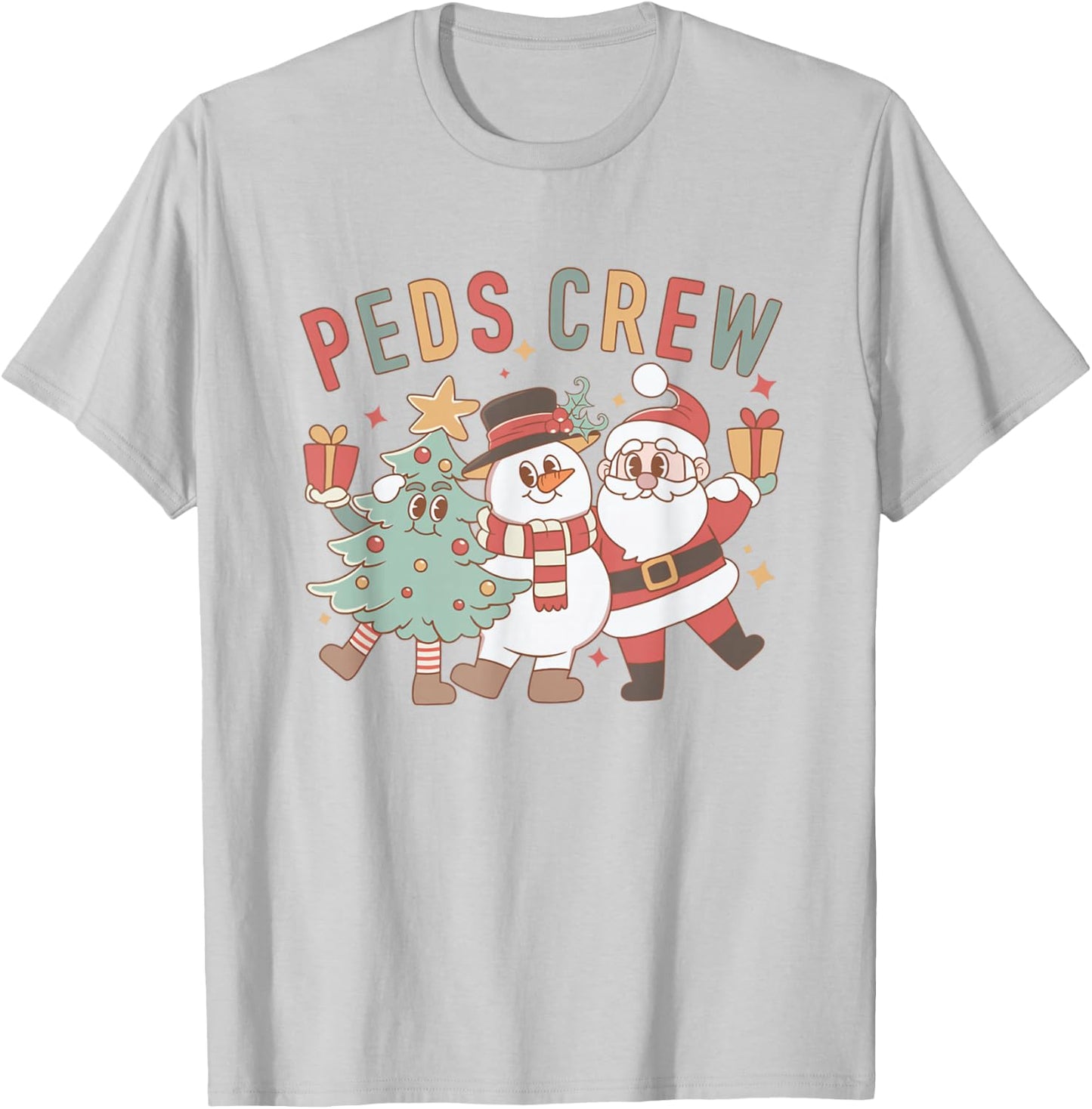 Retro Peds Crew Christmas Pediatric Nurse Nursing Group T-Shirt - T-Shirt | Ash