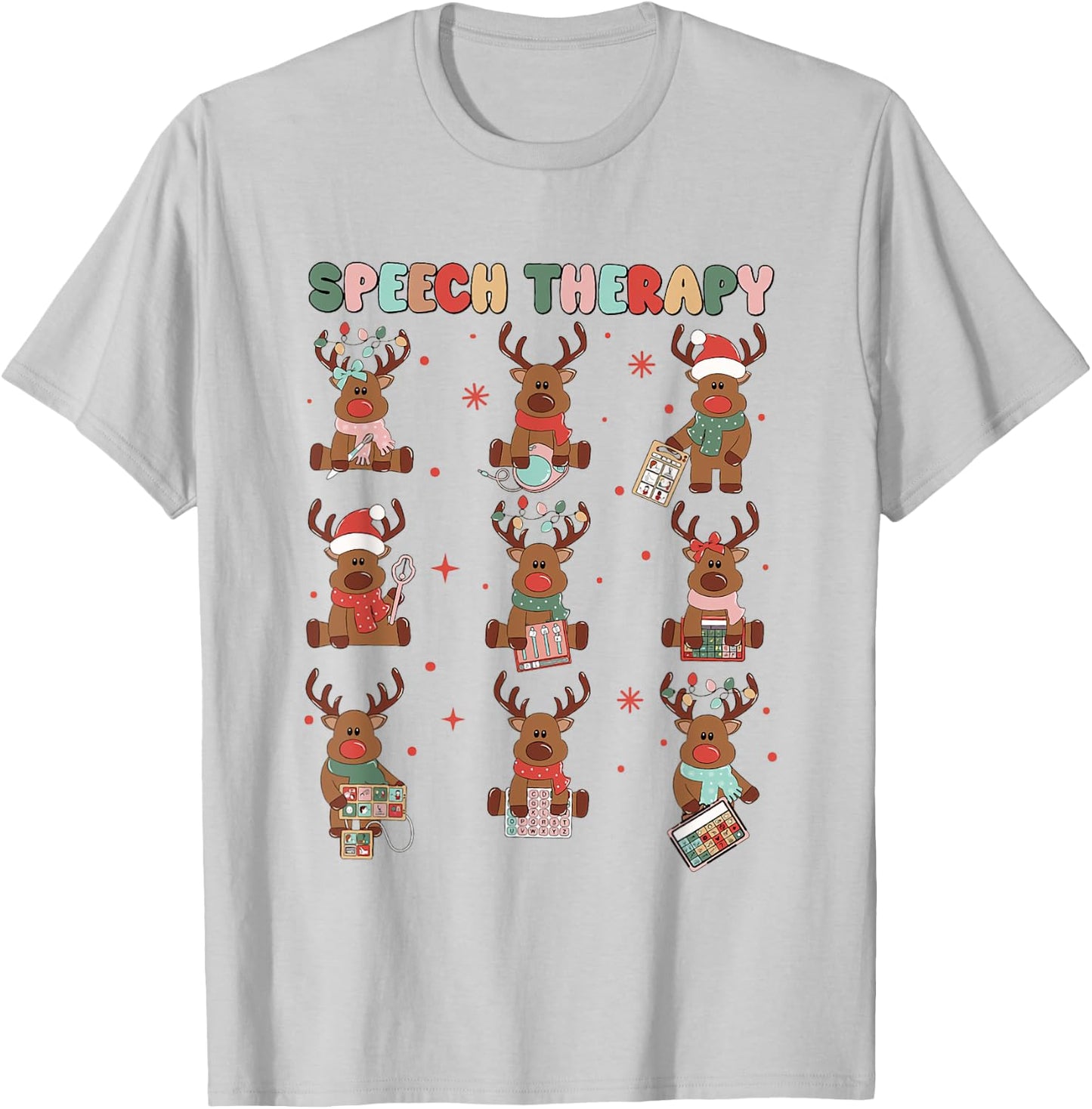 Speech Therapy Christmas Reindeers SLP Speech Pathologist T-Shirt - T-Shirt | Ash