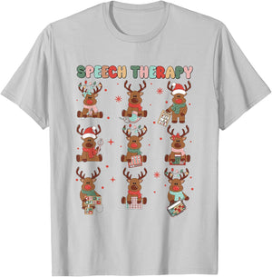 Speech Therapy Christmas Reindeers SLP Speech Pathologist T-Shirt - T-Shirt | Ash