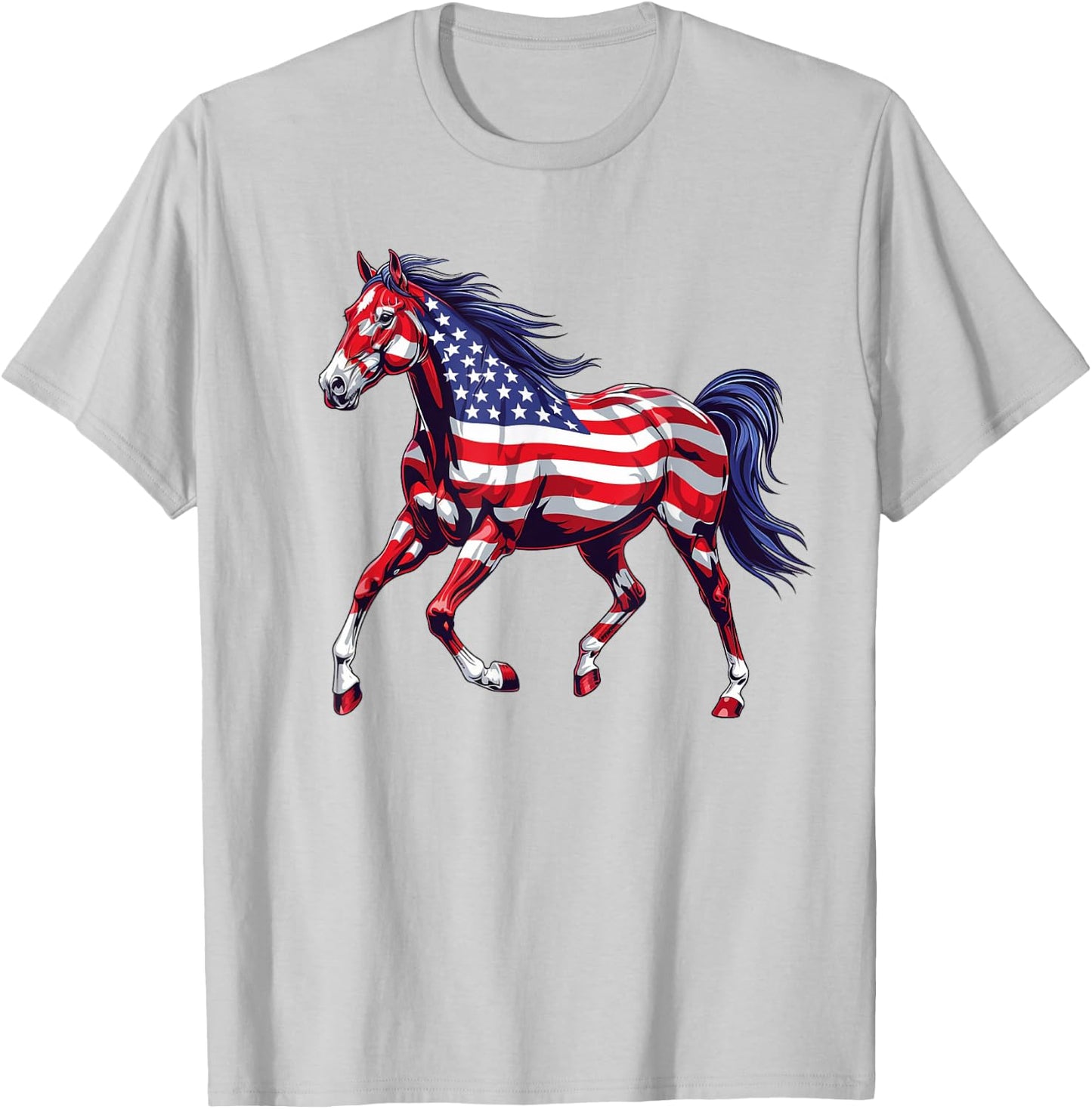 Horse American Flag 4th of July Day Horse Gifts for Girls T-Shirt - T-Shirt | Ash