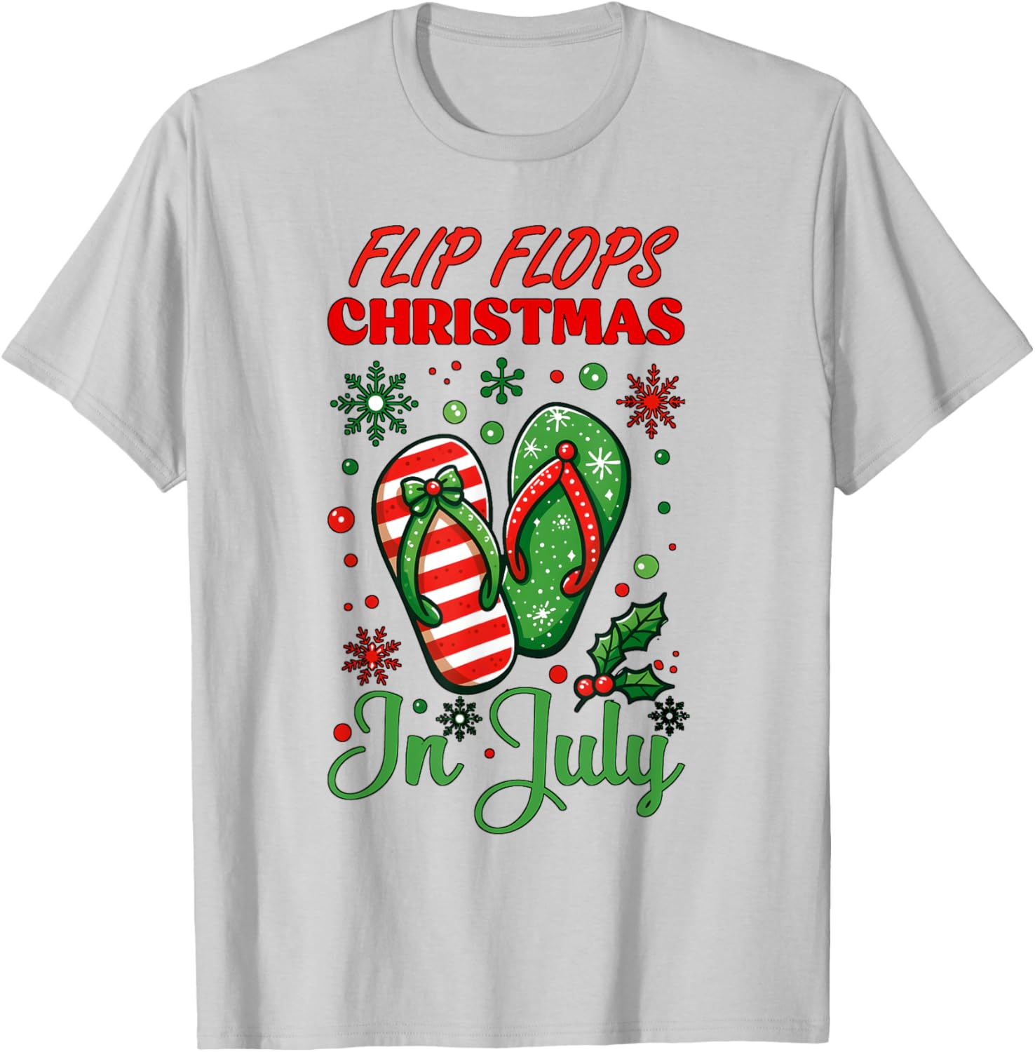 Flip Flops Christmas In July North Pole Snow Flakes Summer T-Shirt - T-Shirt | Ash
