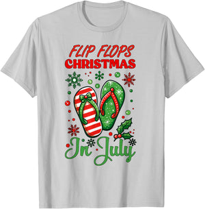 Flip Flops Christmas In July North Pole Snow Flakes Summer T-Shirt - T-Shirt | Ash
