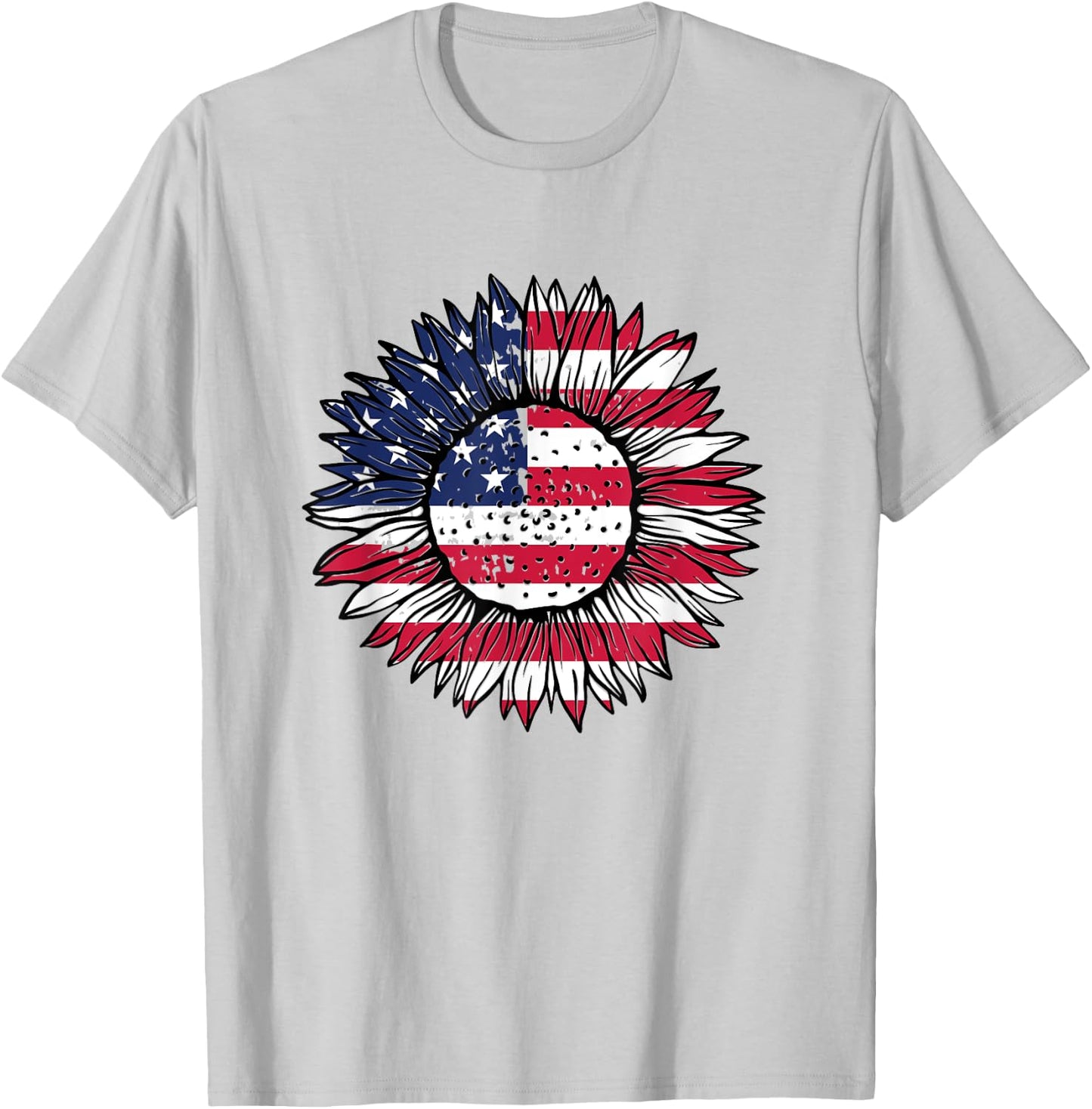 American Flag Sunflower Graphic 4th of July Plus Size T-Shirt - T-Shirt | Ash