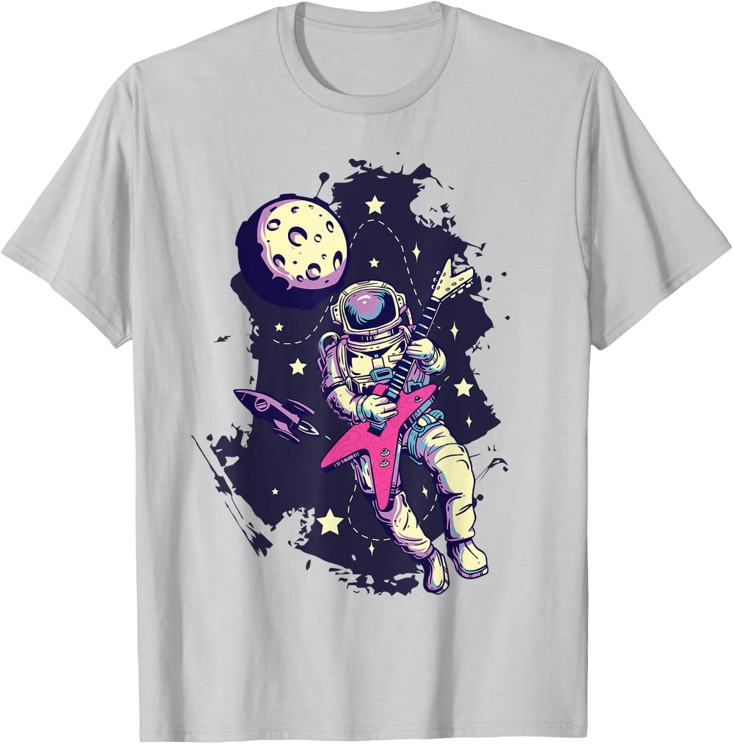 Space Rockstar Astronaut Bass Guitar Cosmic Guitar Band T-Shirt - T-Shirt | Ash