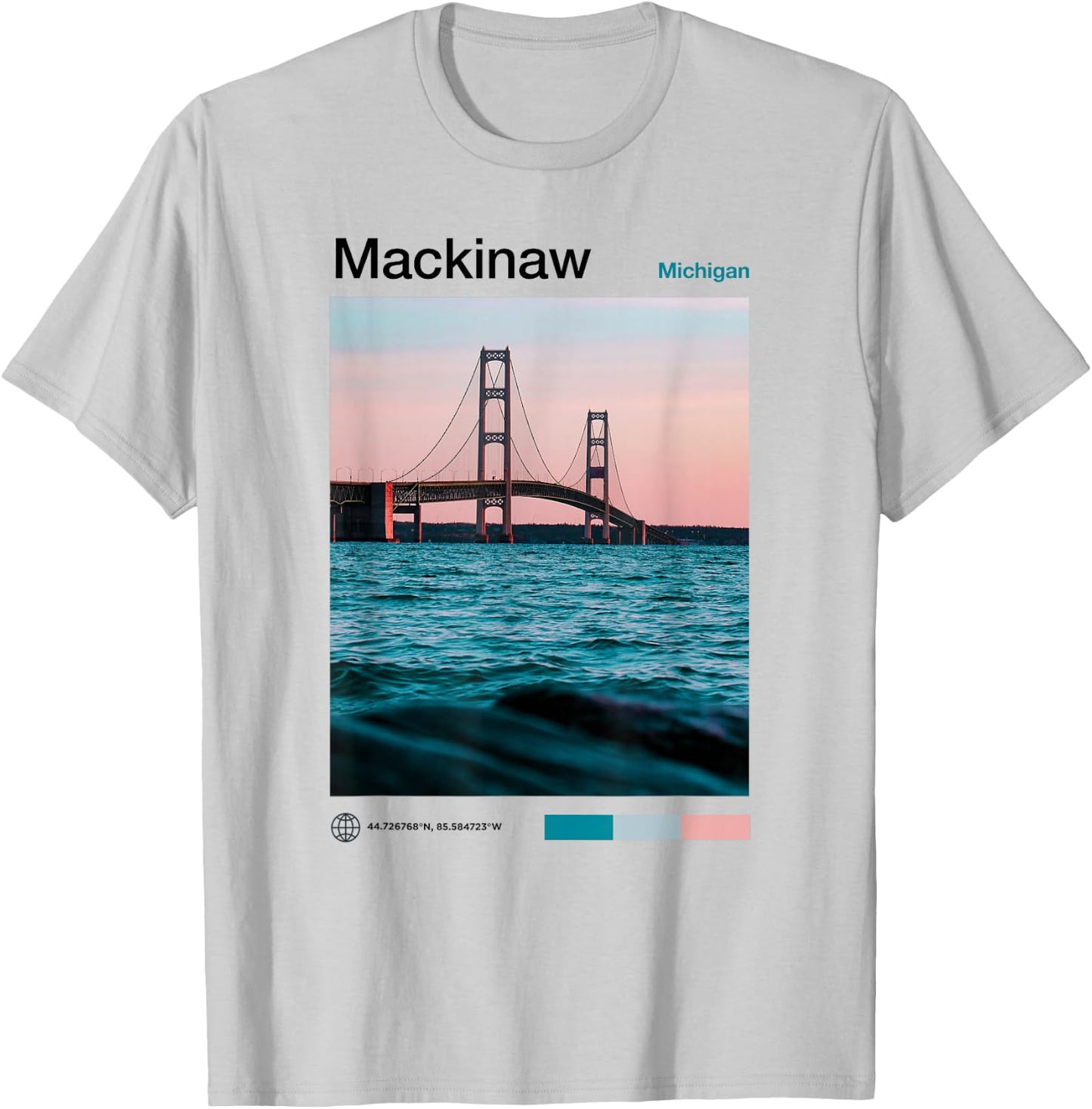 Mackinaw City Travel Art - USA Souvenir Michigan - American T-Shirt - T-Shirt | Ash