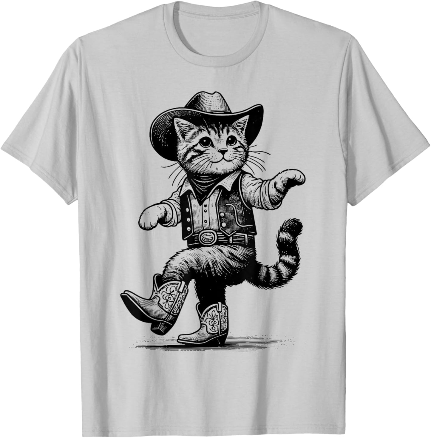 Cat With Cowboy Hat & Boots Cowgirl Western Country T-Shirt - T-Shirt | Ash