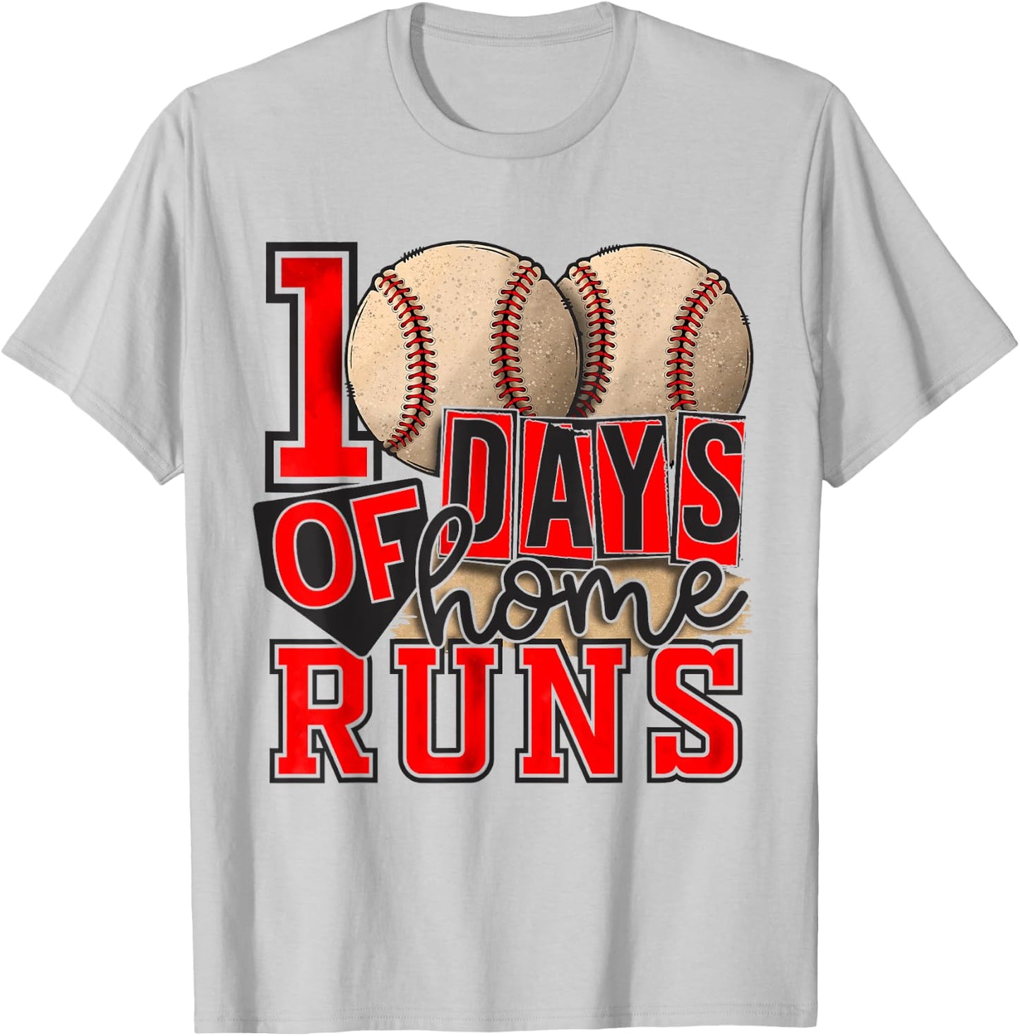 100 Days Of Home Runs Baseball 100th Day Of School Boys Girl T-Shirt - T-Shirt | Ash