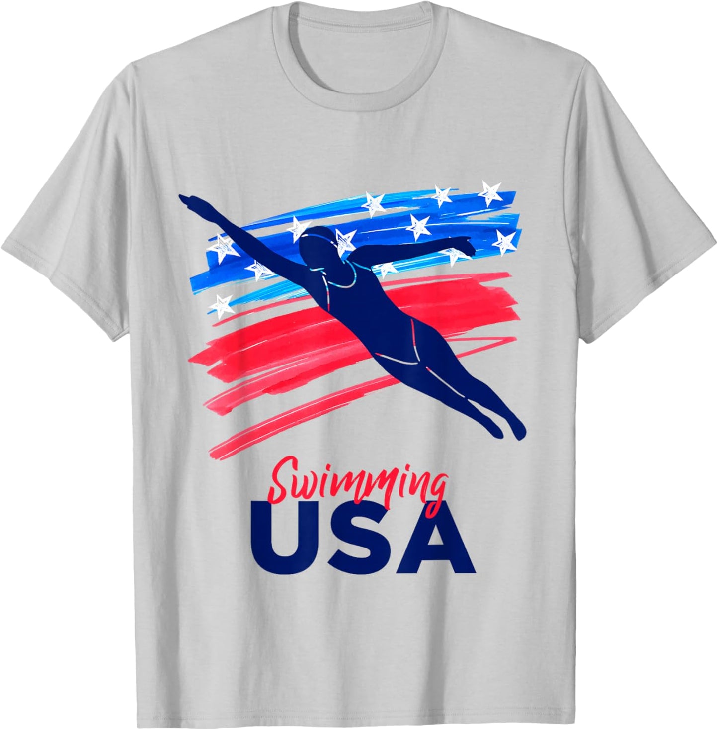 Swimming Support Team Flag USA Pool Swimmer American T-Shirt - T-Shirt | Ash