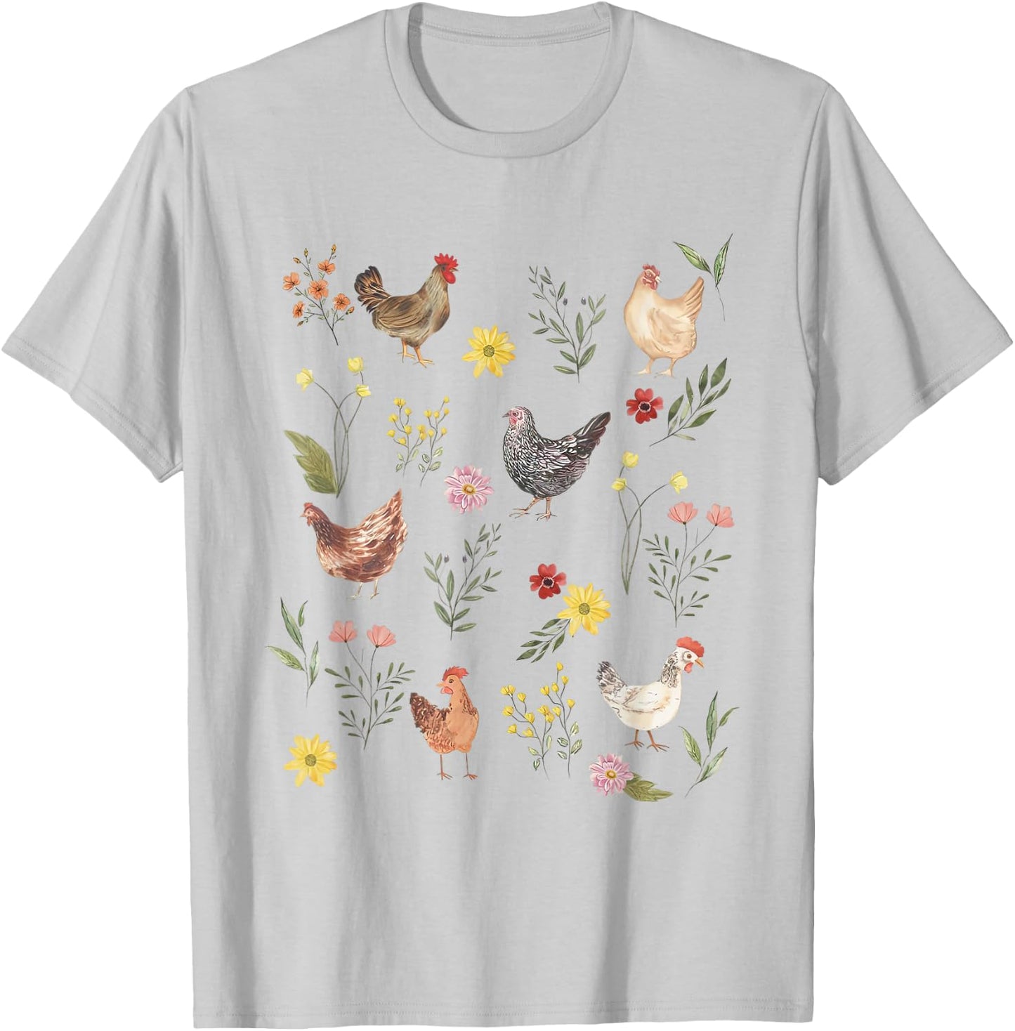Wildflower Chicken Floral Chicken Lover Cute Farmer Flowers T-Shirt - T-Shirt | Ash