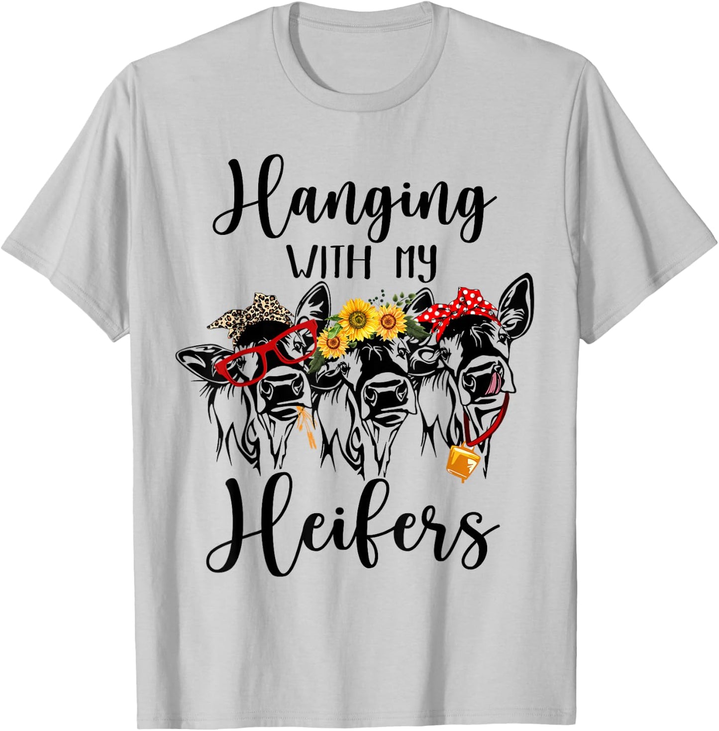Cute Women's Hanging With My Heifers Bandana T-Shirt - T-Shirt | Ash