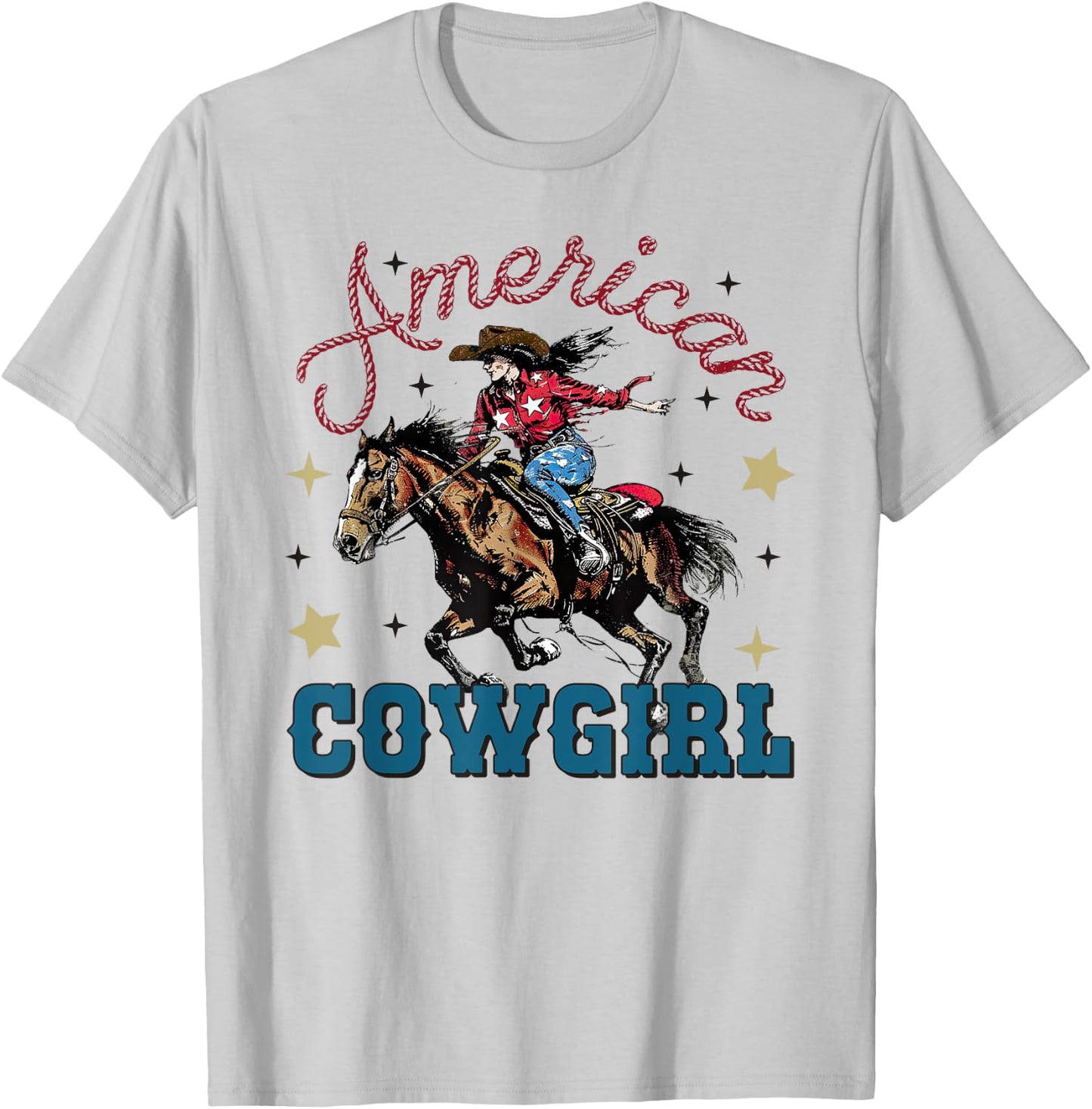 American Cowgirl July 4th Of July USA Coquette Patriotic T-Shirt - T-Shirt | Ash