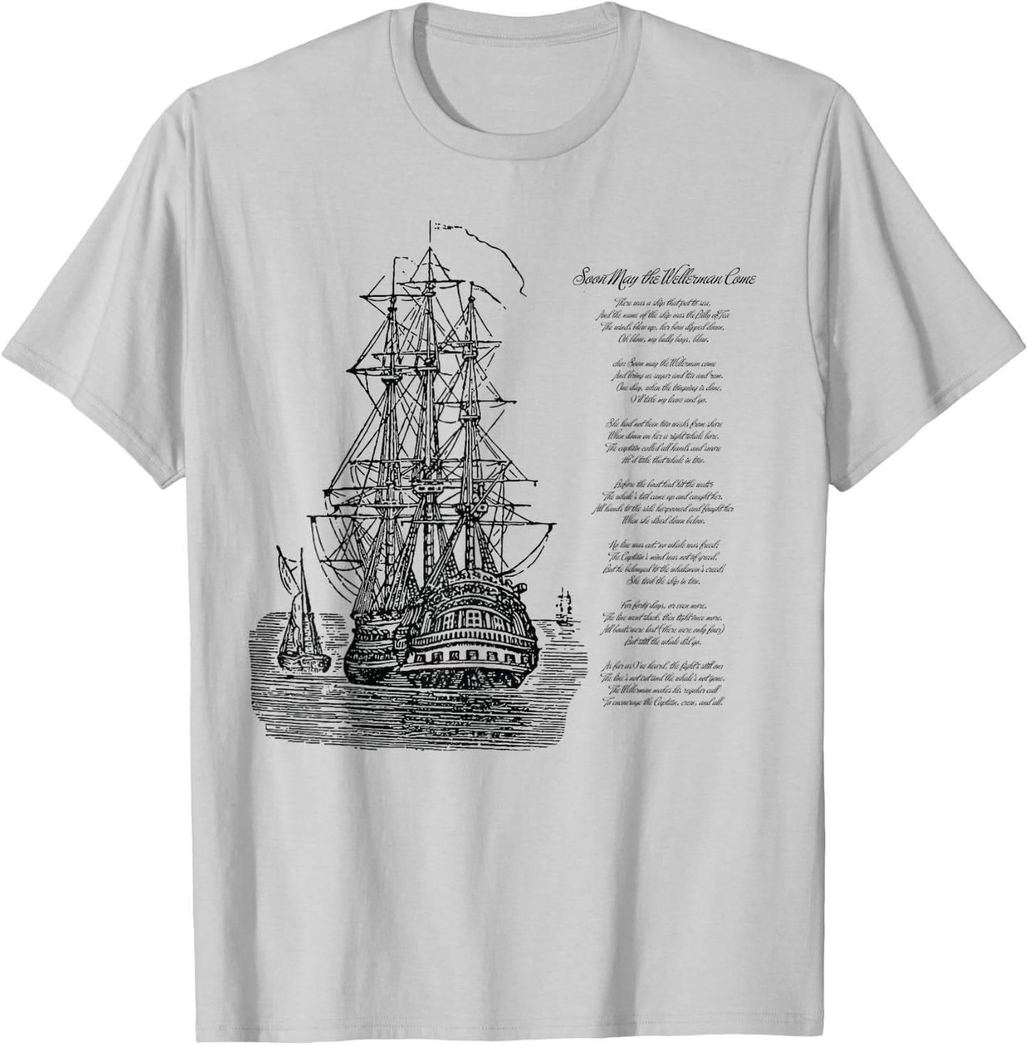 Wellerman Song with Vintage Ship, Sea Shanty Design T-Shirt - T-Shirt | Ash