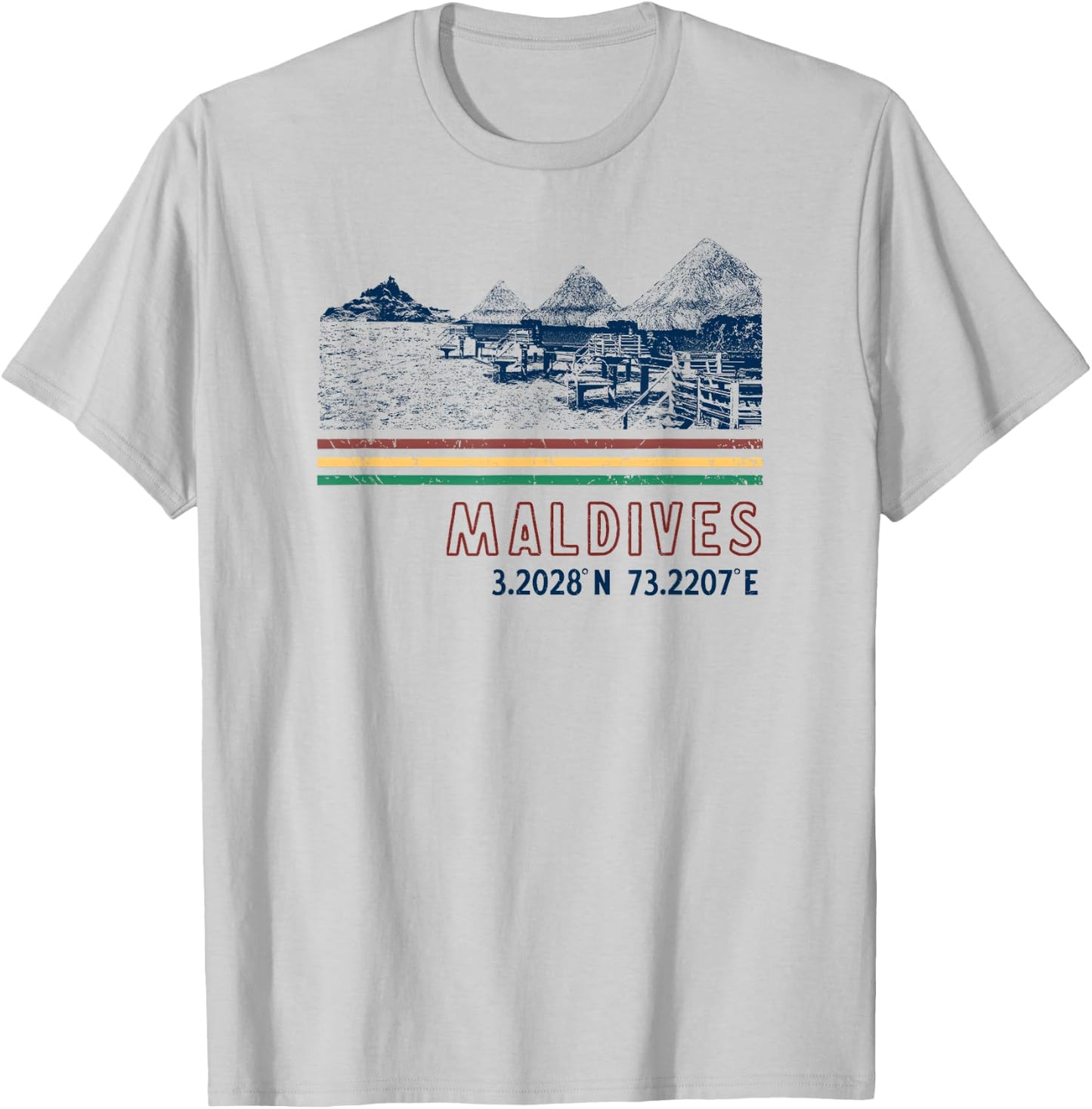 Maldives Bungalow Villas Retro T-Shirt - T-Shirt | Ash