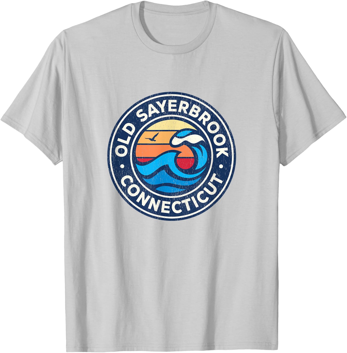 Old Sayerbrook Connecticut CT Vintage Nautical Waves Design T-Shirt - T-Shirt | Ash