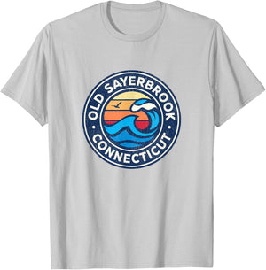 Old Sayerbrook Connecticut CT Vintage Nautical Waves Design T-Shirt - T-Shirt | Ash