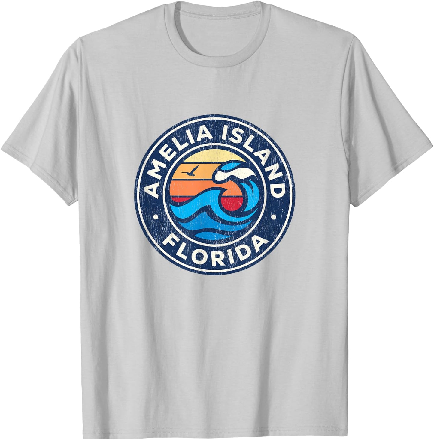 Amelia Island Florida FL Vintage Nautical Waves Design T-Shirt - T-Shirt | Ash