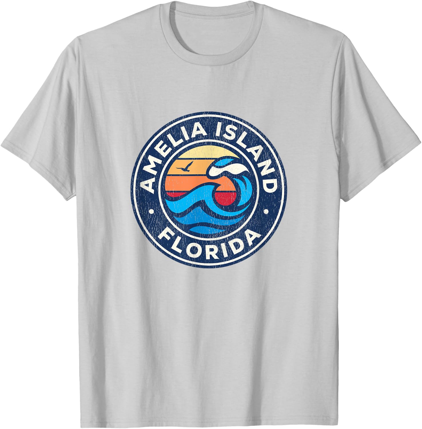 Amelia Island Florida FL Vintage Nautical Waves Design T-Shirt - T-Shirt | Ash