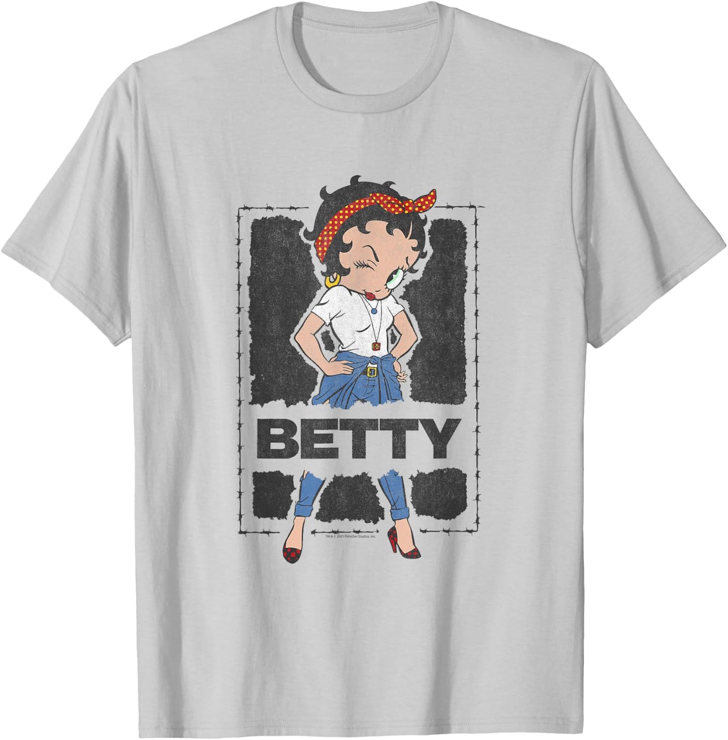 Betty Boop Barbed Wire Frame T-Shirt - T-Shirt | Ash