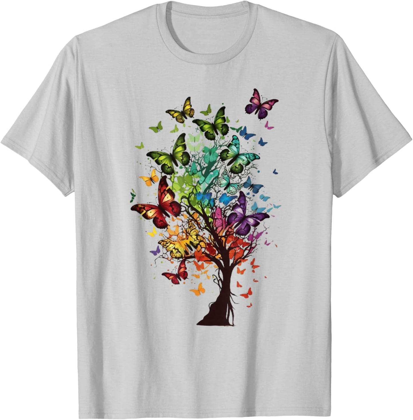 Butterfly Tree Beautiful Butterflies Garden Colorful T-Shirt - T-Shirt | Ash