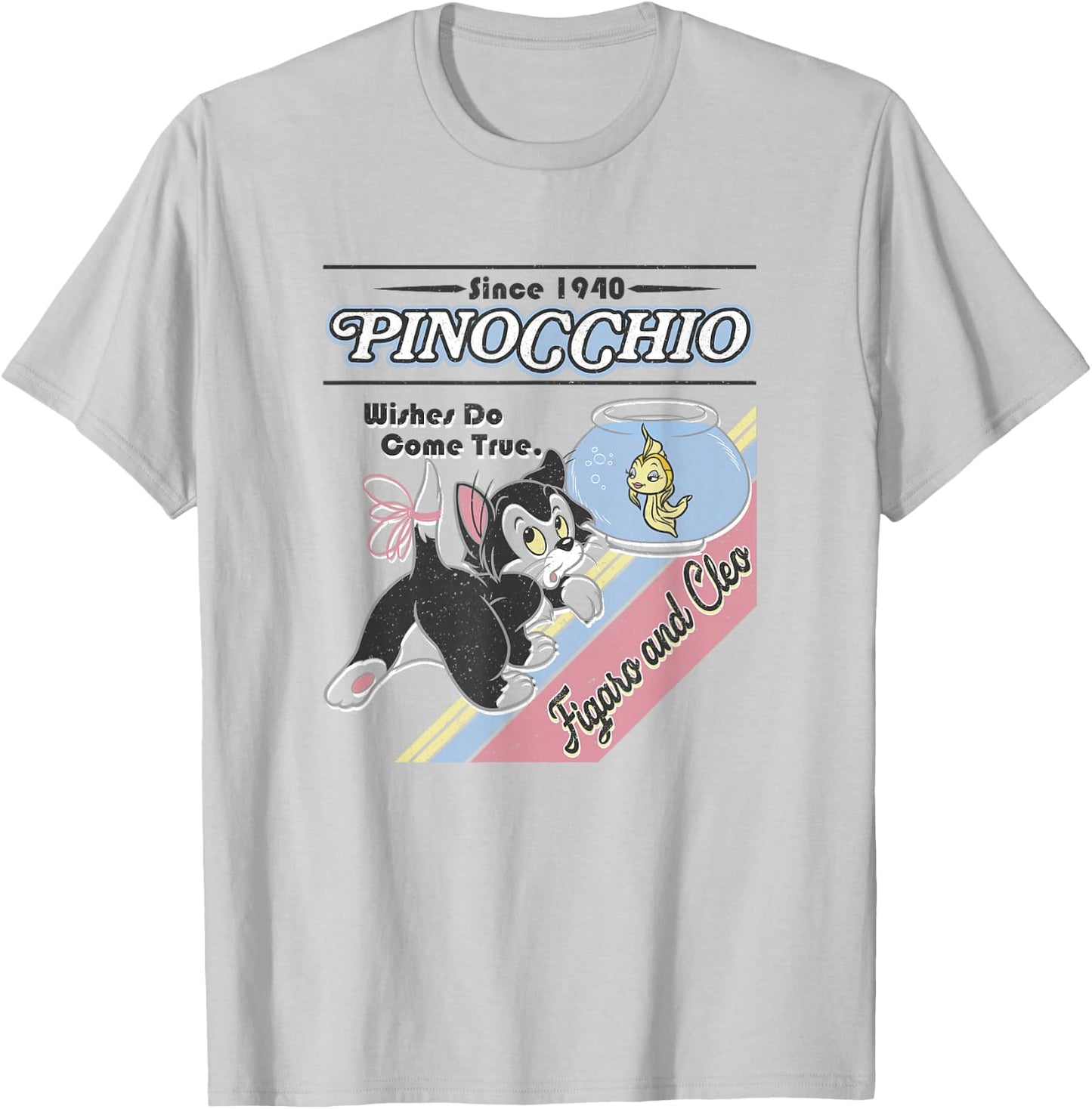 Disney Pinocchio Wishes Do Come True Figaro and Cleo Retro T-Shirt - T-Shirt | Ash