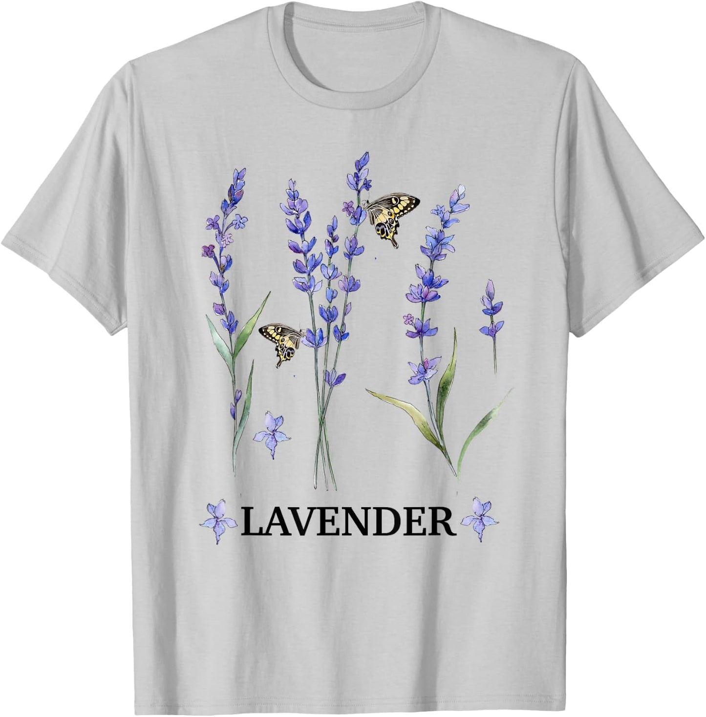 Lavender Plant Butterfly Herb Purple Flower Botanical Gift T-Shirt - T-Shirt | Ash