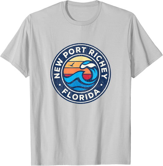 New Port Richey Florida FL Vintage Nautical Waves Design T-Shirt - T-Shirt | Ash