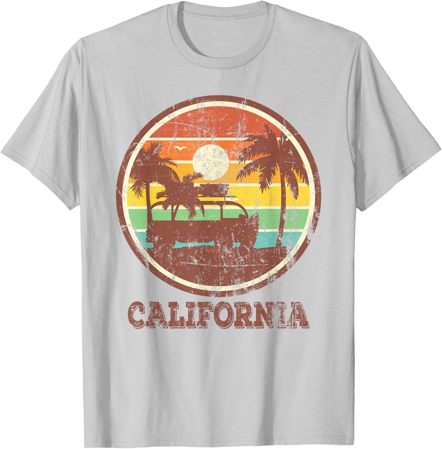Retro Surf Vintage Sunset Van Surfer Distressed Surfing T-Shirt - T-Shirt | Ash